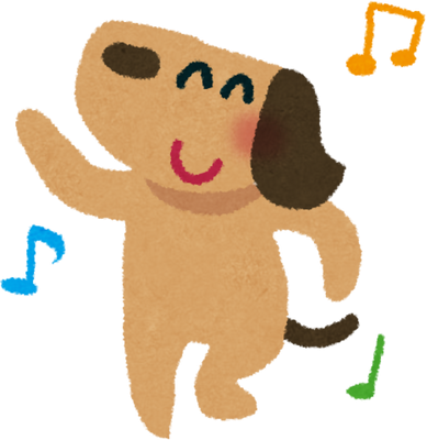 Illustration of a Dancing Dog with Musical Notes